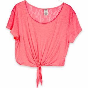 Victoria's Secret Pink Cropped Lace Back Tee Sz S